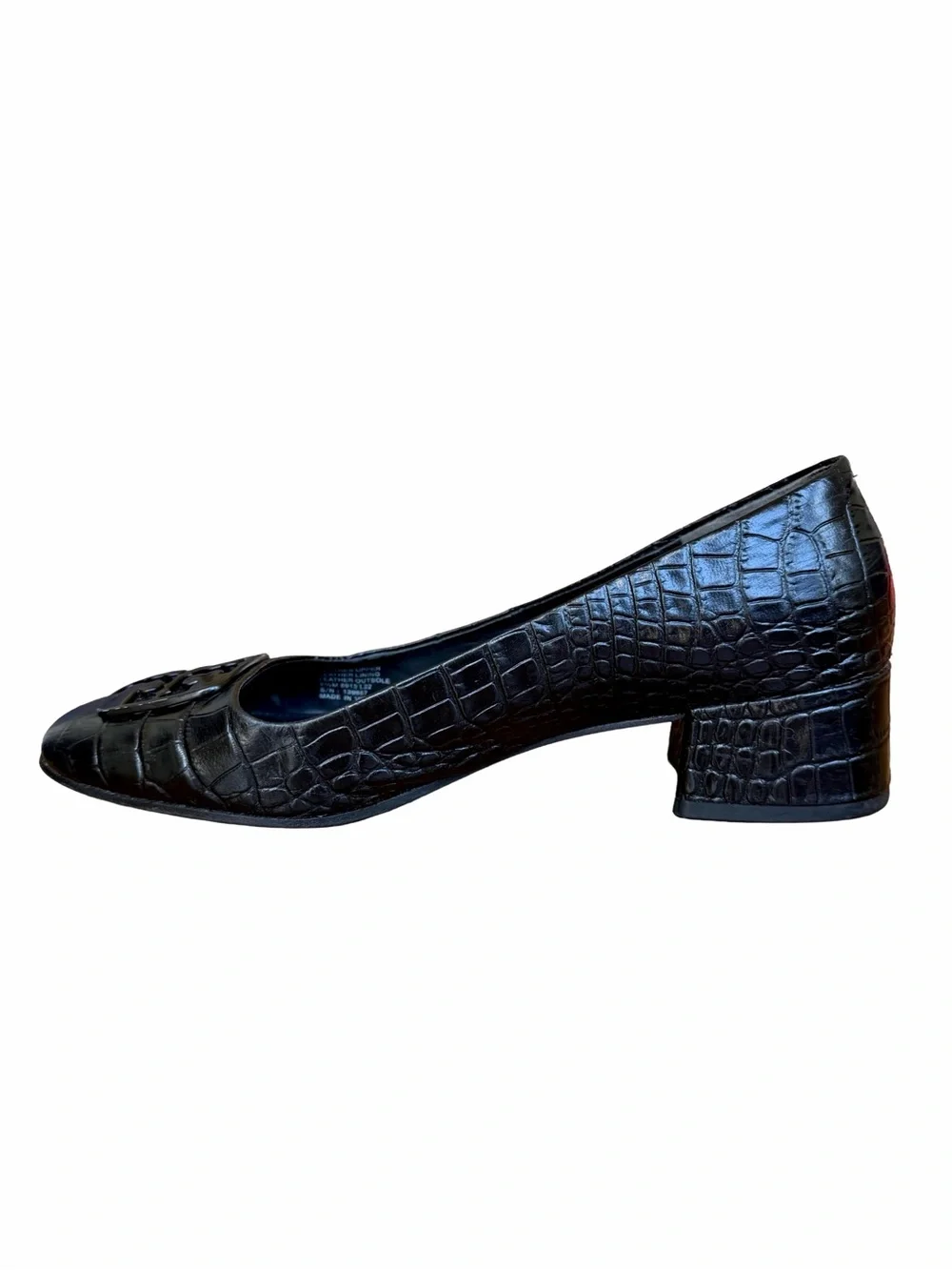 Tory Burch Georgia Black Croc Embossed Leather Block Heel Pumps 9.5